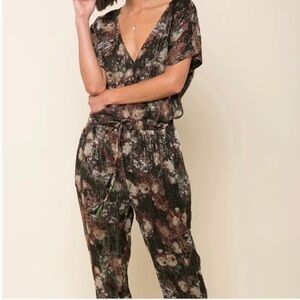 RAGA Oversized Paint the Night Surplice Jumpsuit in Cocoa w Metallic Size XS